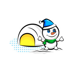 雪だるまとかまくら｜使える季節行事素材シリーズ(冬)｜ポップなワンポイントイラスト