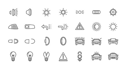 Set of vector icons for car dashboard and control panel for vehicles and automotive design elements
