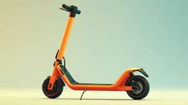 Orange electric scooter against a muted pastel background
