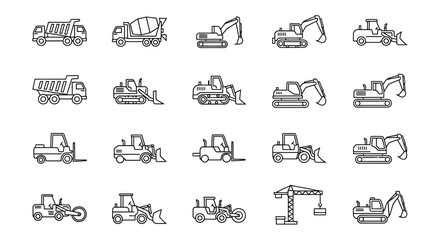 Collection of construction vehicles and heavy machinery icons