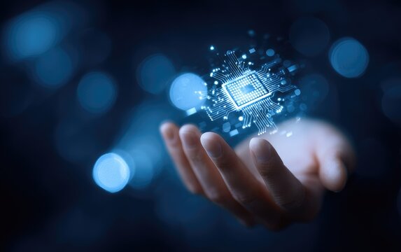 Holding computer processor, representing technology innovation