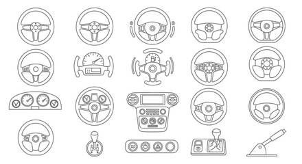 Collection of car steering wheels and automotive controls