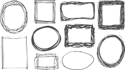 Collection of sketchy hand drawn frames and borders in various shapes and styles