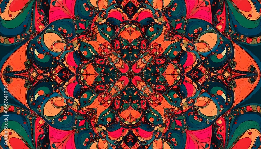 Poster vibrant abstract kaleidoscope pattern with symmetrical and colorful designs