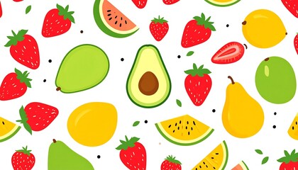 Vibrant fruit pattern on white background