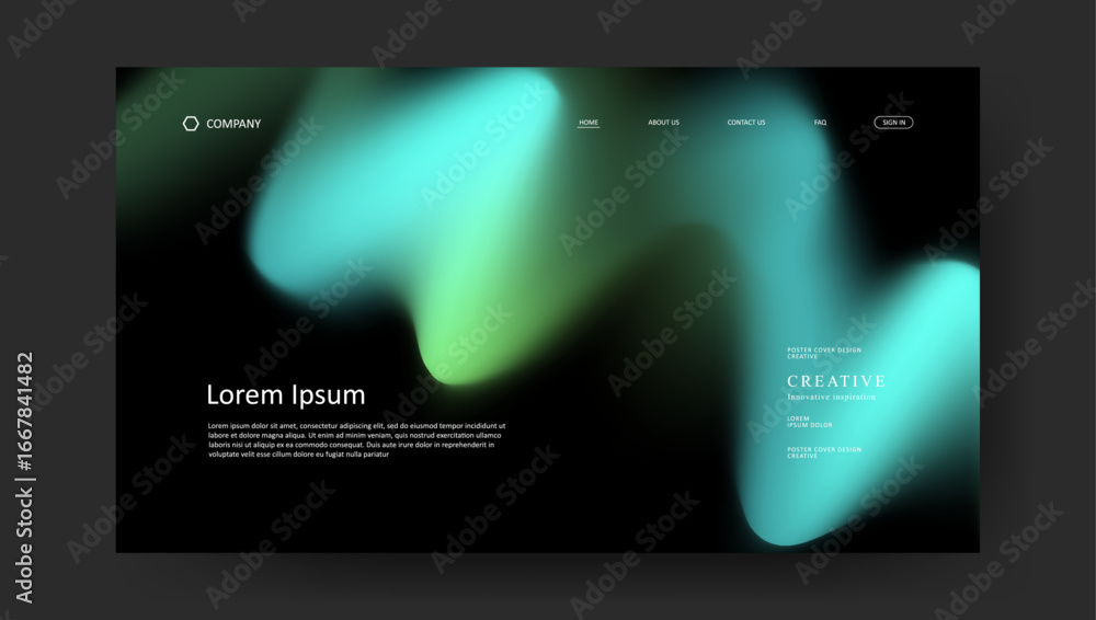 Poster abstract wave futuristic design of landing page. retro fluid gradient website design