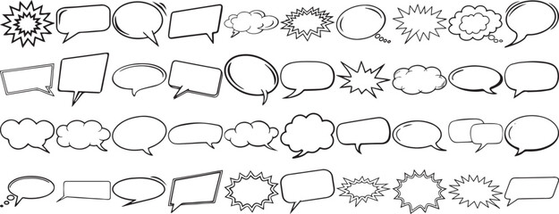 Obraz premium Hand Drawn Comic Speech Bubble Set – Vector Doodle Style Talk, Thought & Chat Balloons