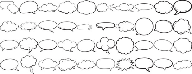 Obraz premium Hand Drawn Comic Speech Bubble Set – Vector Doodle Style Talk, Thought & Chat Balloons
