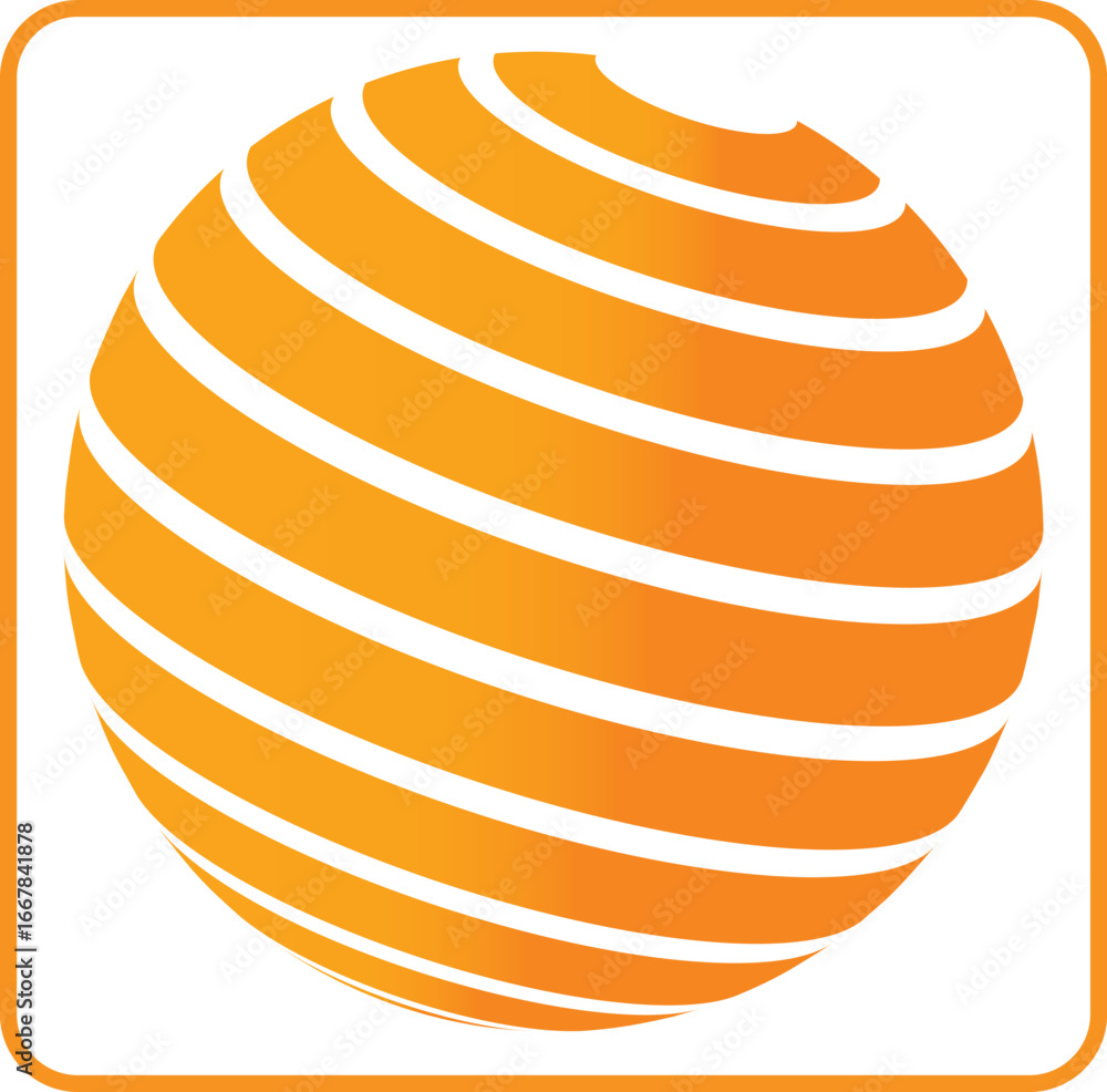 Poster abstract global sphere with horizontal lines and a vibrant orange gradient. perfect for technology, 
