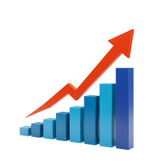 Business growth graph with arrow on white background