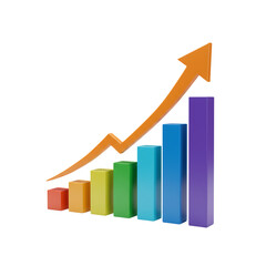 Business growth chart with upward arrow on white background