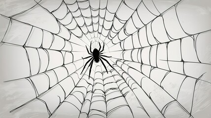 Obraz premium Spider web black and white vector illustration
