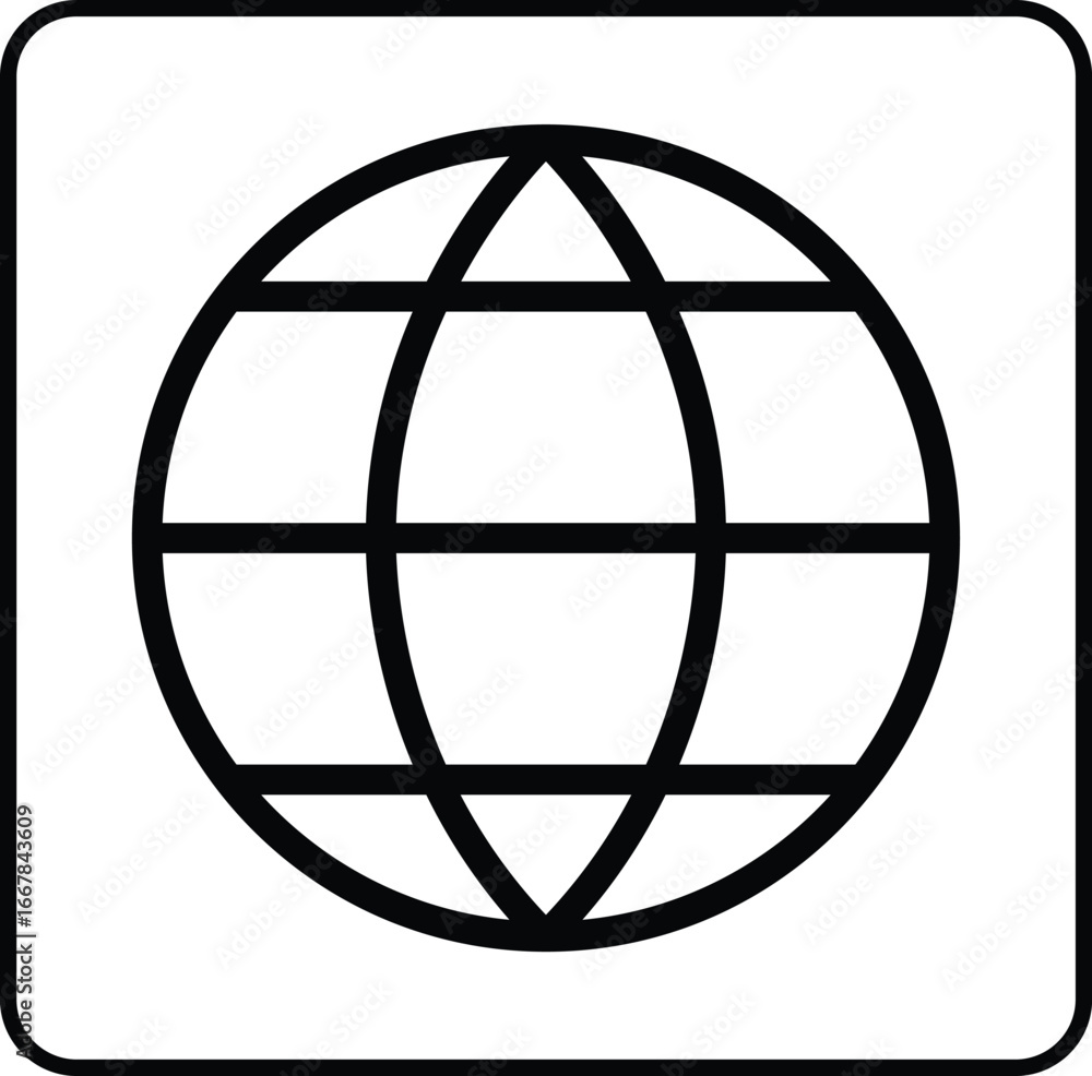 Poster a simple, modern globe icon representing global connections and digital networks. ideal for use in b