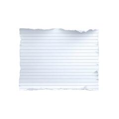 A piece of white lined paper with torn edges on transparent background
