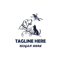 Dog Cat and Bird Pet Care Logo Vector Illustration on White Background