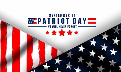 patriot day, September 11, we will never forget, united states flag posters, modern design vector illustration