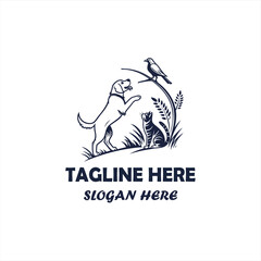 Fototapeta premium Dog Cat and Bird Pet Care Logo Vector Illustration on White Background