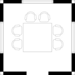 Top View of a Square Dining Room and Table. 4