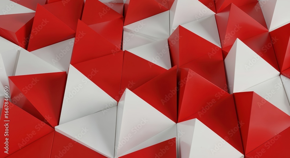 Aufkleber geometric abstraction: a dynamic composition of red and white triangular shapes creates a mesmerizin