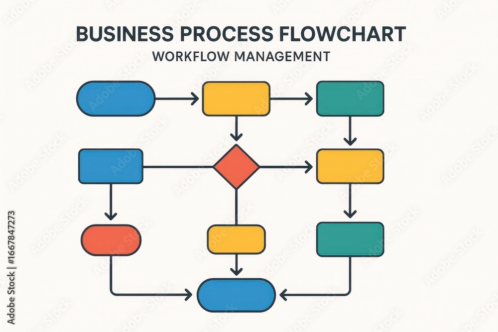 Poster business process flowchart: a vibrant and dynamic business process flowchart, a visual representatio