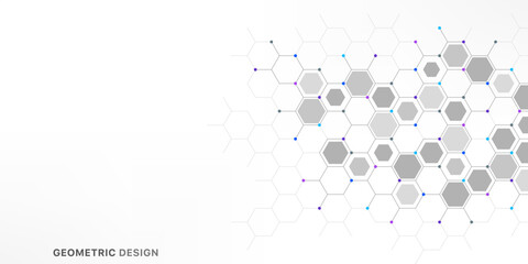 Graphic design element with abstract geometric background of simple hexagon pattern