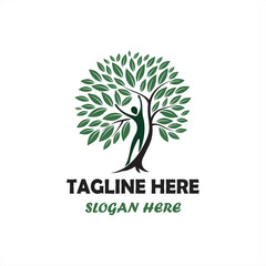 Obraz premium Creative Human Tree Logo with Green Leaves on White Background