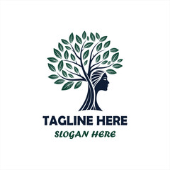 Obraz premium Creative Human Tree Logo with Green Leaves on White Background