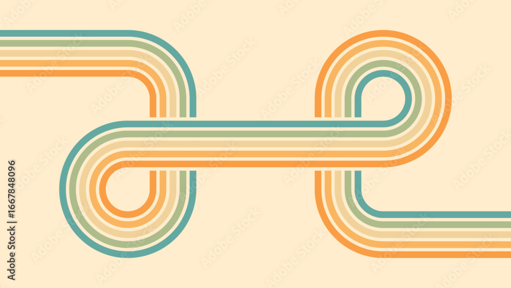 Wall mural abstract background of rainbow groovy wavy line design in 1970s hippie retro style. vector pattern r