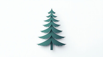 Obraz premium Stylized paper cut out Christmas tree in a minimalist design on a white background, perfect for holiday decorations and winter-themed projects