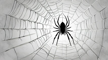 Obraz premium Spider web black and white vector illustration