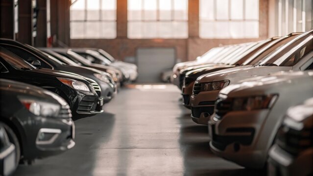 Wide view of new and used vehicles on stock lot — showcasing variety for buyers