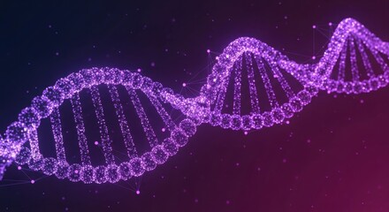 Abstract futuristic DNA double helix structure with glowing particles and connections