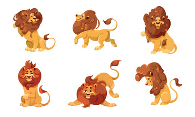 Pixel Art Lion Collection Featuring Various Poses and Multiple Facial Expressions