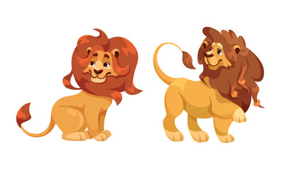 A series of Playful Cartoon Lions each featuring Unique and Distinctive Hairstyles that charm