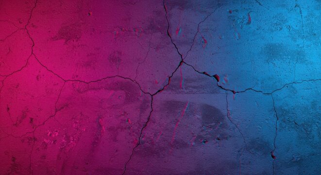 A concrete wall with a pink and blue gradient creating a vibrant and modern look