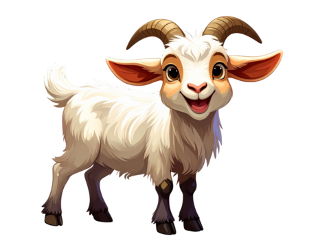 Cute Cartoon Goat Standing with Joyful Expression, isolated on transparent background PNG - Powered by Adobe