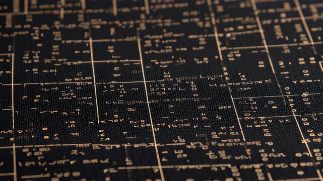 Close up abstract digital circuit board glowing lines technology pattern with mathematical formulas equations and golden - Powered by Adobe