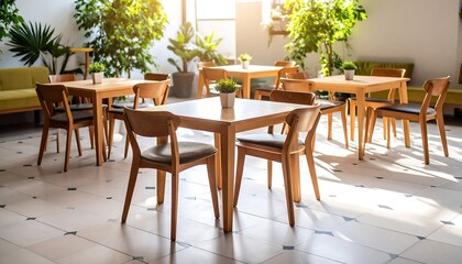 Sunlit Cafe Interior, Tables and Chairs