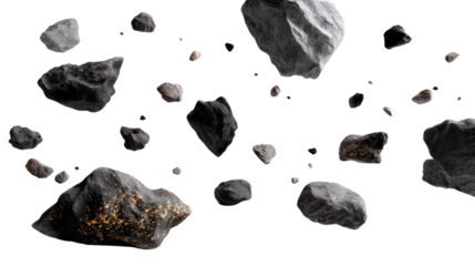 Floating Rocks: A collection of assorted rocks of different sizes and shades float gracefully in a display of natural geological marvels.