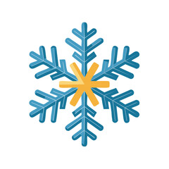 Vibrant blue snowflake icon with a bright yellow center for winter season design