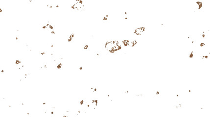 Fototapeta premium A white textured surface with scattered small brown specks and larger irregular brown patches, isolated on transparent background