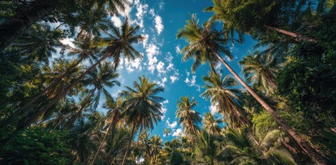 Lush palm trees reaching for a vibrant blue sky (1)