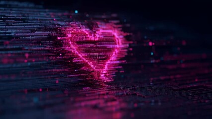 Neon heart icon flickers glitch pixel breaks vibrant pink light dark digital background creating dynamic futuristic tech inspired - Powered by Adobe