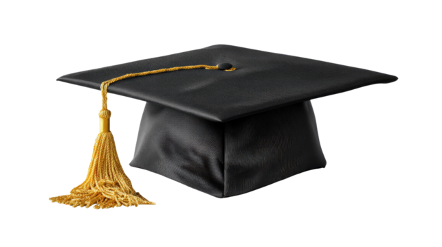 Graduation Cap: A solitary graduation cap sits proudly, its tassel hanging, a tangible symbol of achievement and educational attainment, set against a backdrop that accentuates its iconic shape.