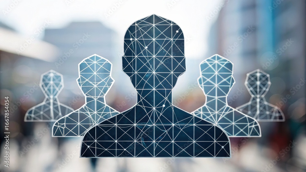 Aufkleber digital identity + biometric security + data governance abstract representation of individuals in a 