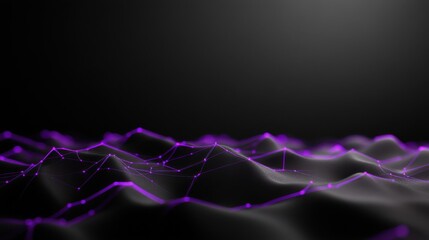 Abstract purple digital landscape with glowing network lines on dark background