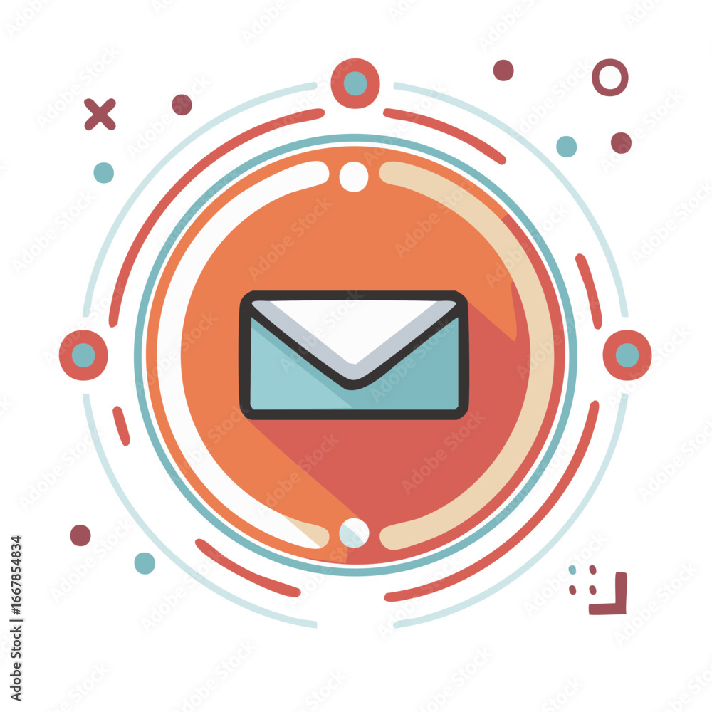 Aufkleber flat design envelope icon with circular graphic elements and abstract shapes