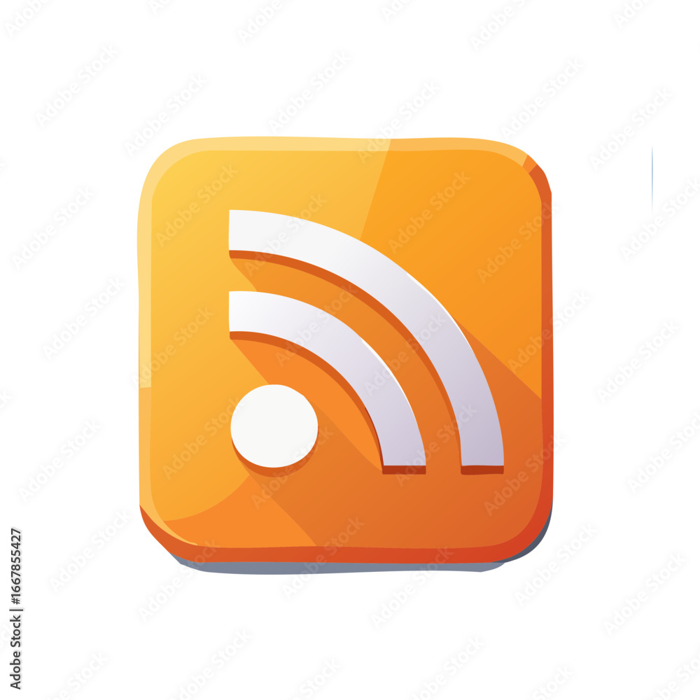 Aufkleber orange rounded square displaying white curves and circle for internet feed icon