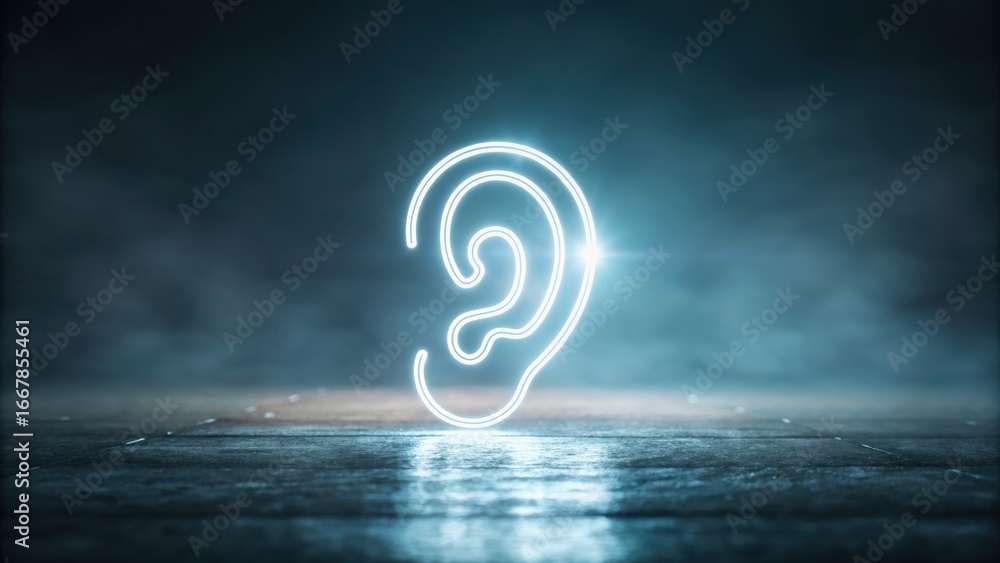 Aufkleber digital identity + biometric security + data governance a glowing ear symbol in a misty environment 