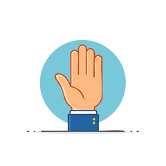 Fototapeta premium Business Hand Raised in Stop Gesture Over Blue Circle